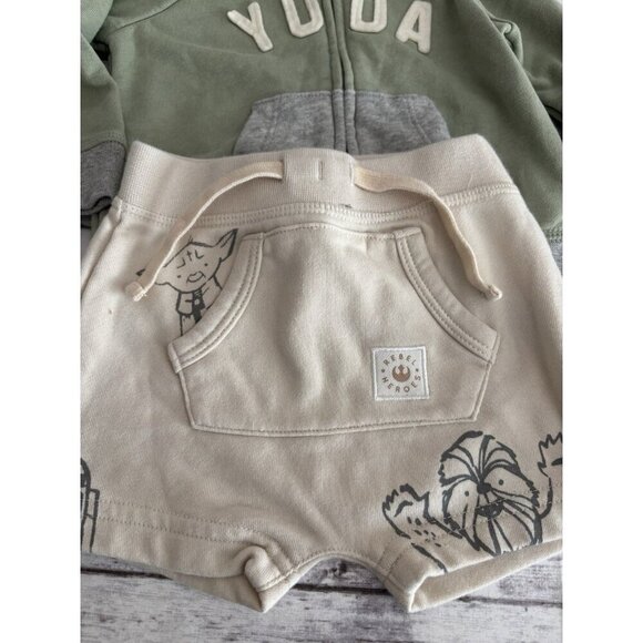 Yoda Star Wars Zipper Hoodie Baby Gap 3-6M Sweatshirt Top with Ears & Shorts Set - Picture 3 of 10
